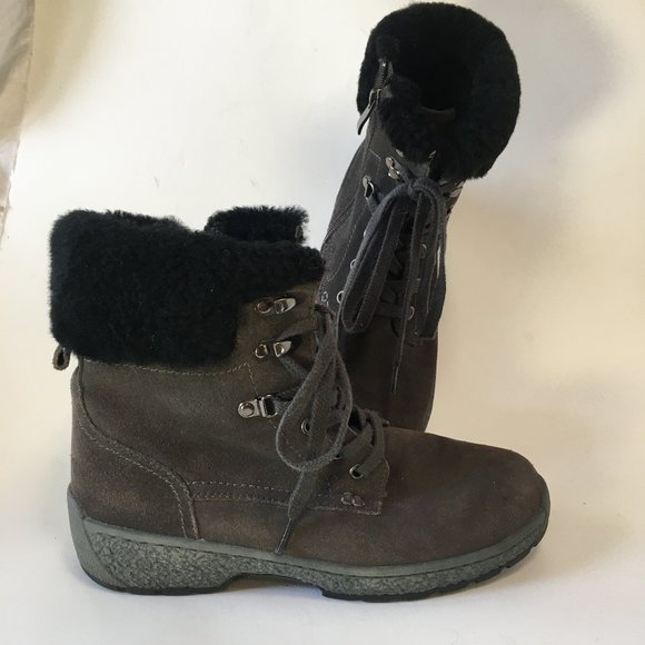 Michelle Dark Gray Black Winter Faux Fur Suede Warm Snow Boots Size 9 Zipper - Picture 2 of 12
